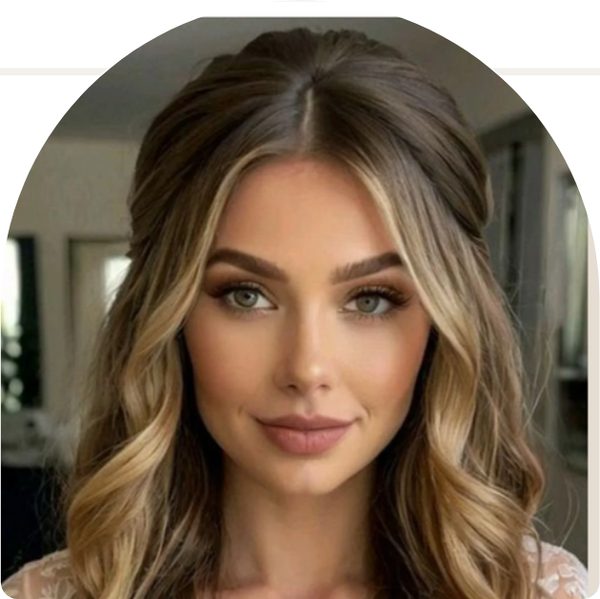 Susan hair - half up/down, slight front volume